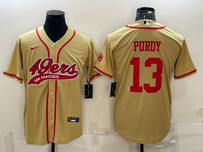 Men's Gold San Francisco 49ers #13 Brock Purdy With Patch Cool Base Stitched Baseball Jersey
